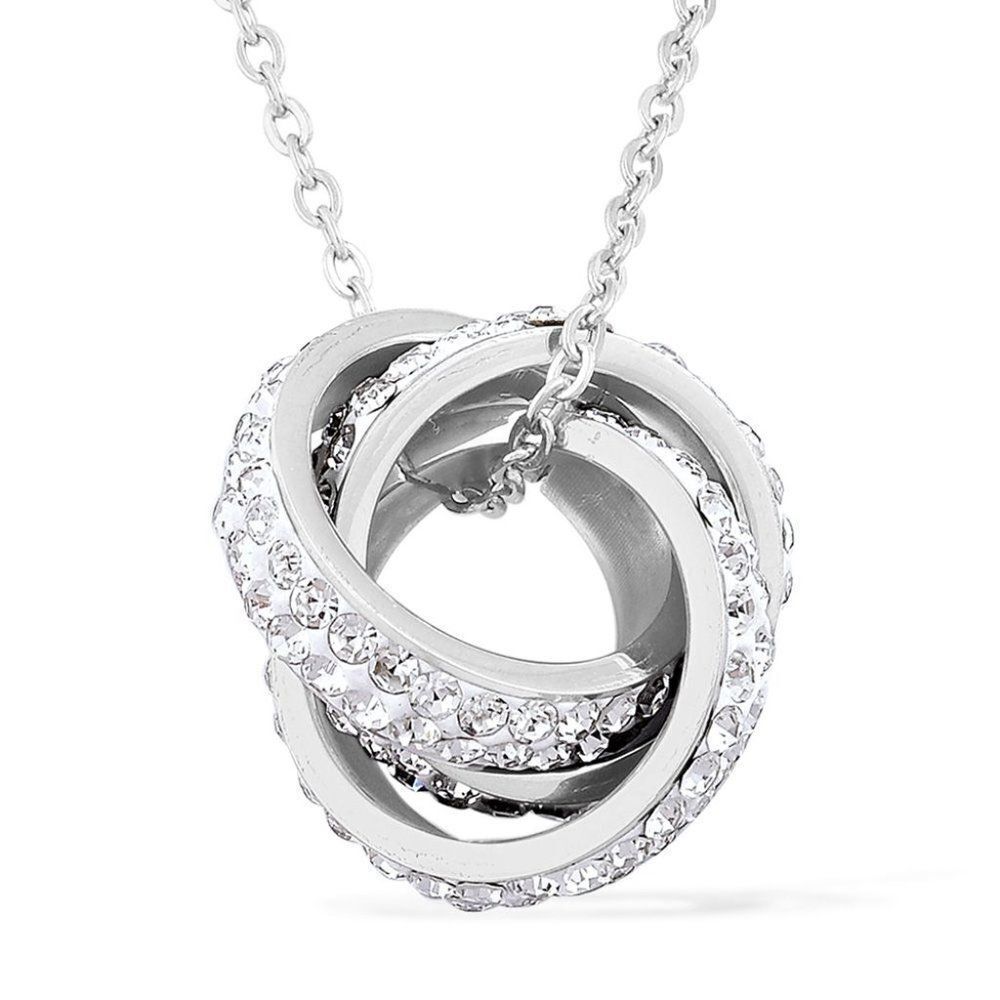 Austrian Crystal Stainless Steel Linked Circles Pendant With Chain (20 in)